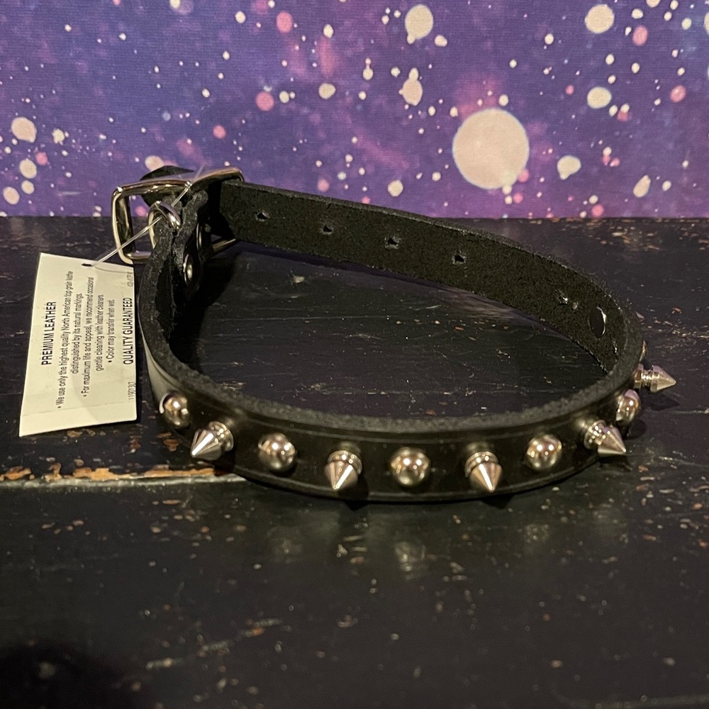 New Costal Leather Dog Collar Black with Spikes Size 14” USA Made